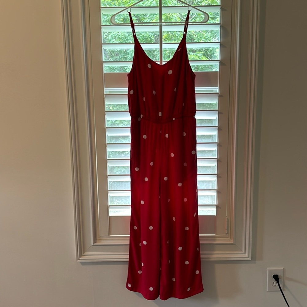 LOFT Jumpsuit Womens Red Polka Dot
Sleeveless Wide Leg Cropped with Pockets